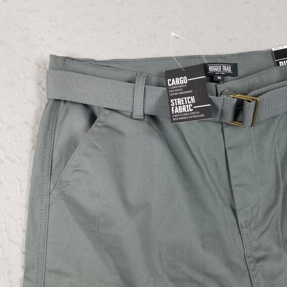 Rugged Trail Cargo Shorts Mens 36 Stretch Belted Outdoor Utility Summer Pockets - Picture 2 of 13